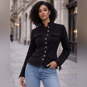 Free People Ella Sergeant Military Jacket Washed Black - Size M